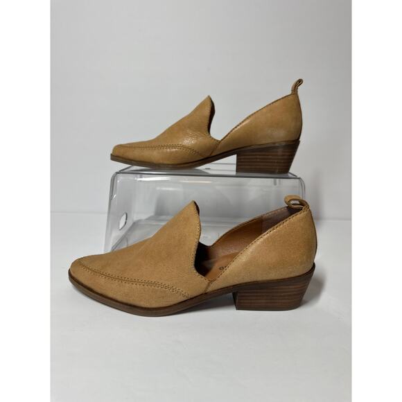 Lucky Brand Mahzan Pointed Toe Bootie Loafers Slip-On Stacked Heel Tan Sz 6 - Picture 2 of 11